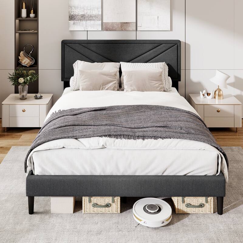 Gymax Twin / Full / Queen Size Bed Frame w/ Tufted Headboard & Wooden