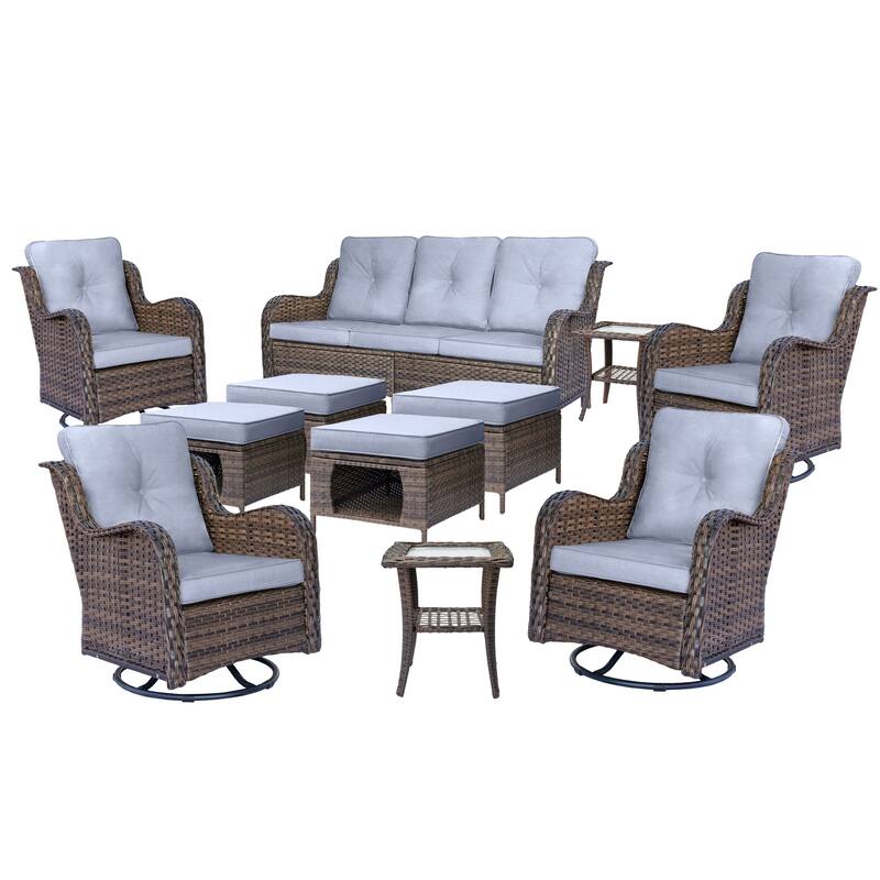 Wicker Outdoor Patio Furniture Seating Set with Swivel Rocker Chairs