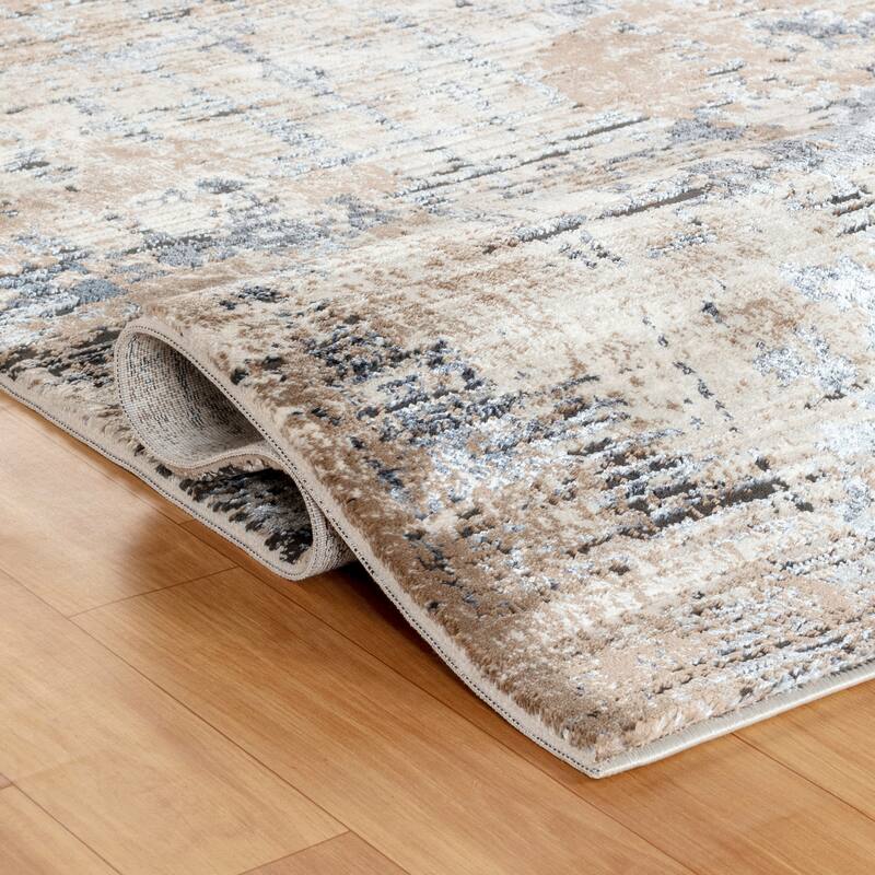 Omari Collection Grey/Beige Abstract Traditional Area Rug