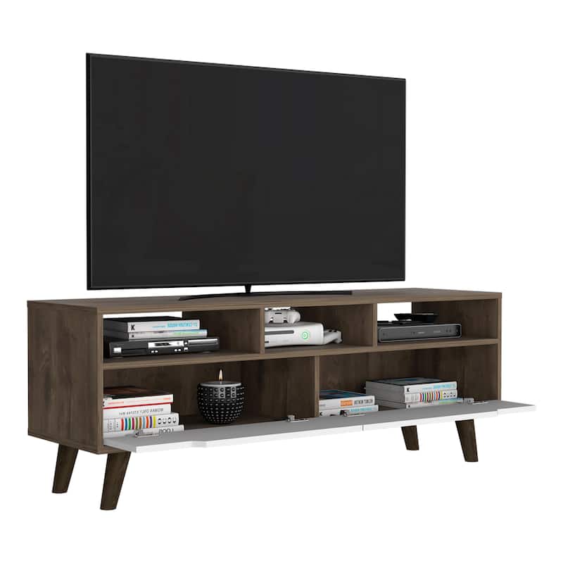 TV Stand 2.0 For TV´s up 52", Three Open Shelves,Two Drawers, Dark Brown / White Finish