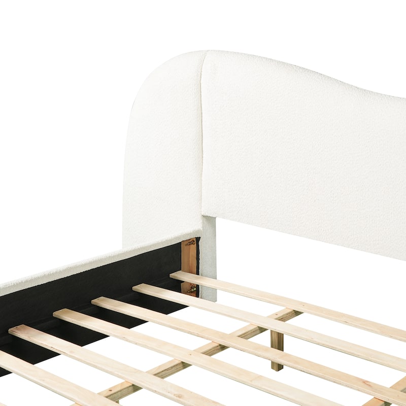 Christopher Knight Home - Boucle Upholstered Platform Bed with Curved Wide Headboard