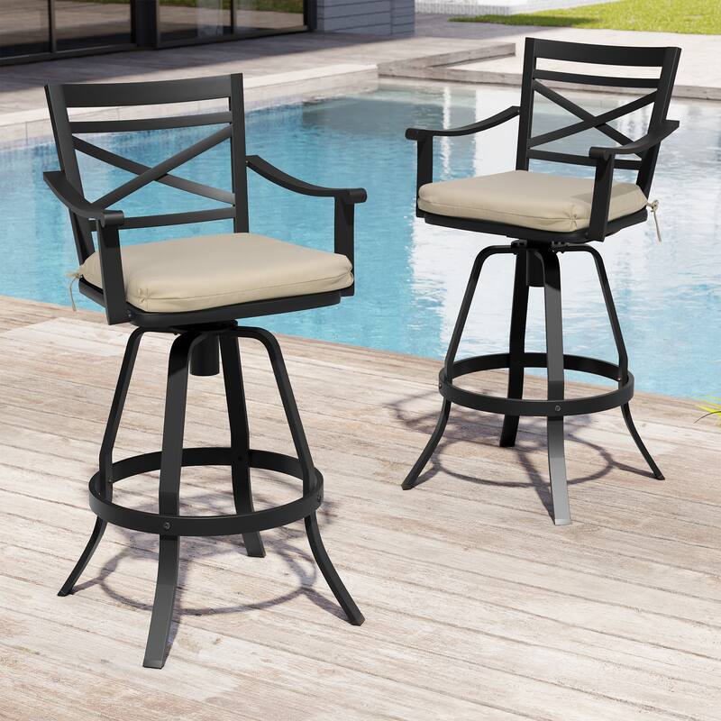 Outdoor Aluminum Swivel Bar Stools with Sunbrella Cushion