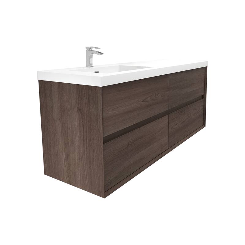Selina 60" Wall Mounted Vanity with Single Sink on the Left - 60 - Matte - Red Oak