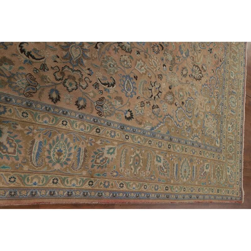 Hand Knotted Oriental 100% Wool Carpet Traditional Floral Coral Mashad Area Rug - 12' 11'' X 9' 6''