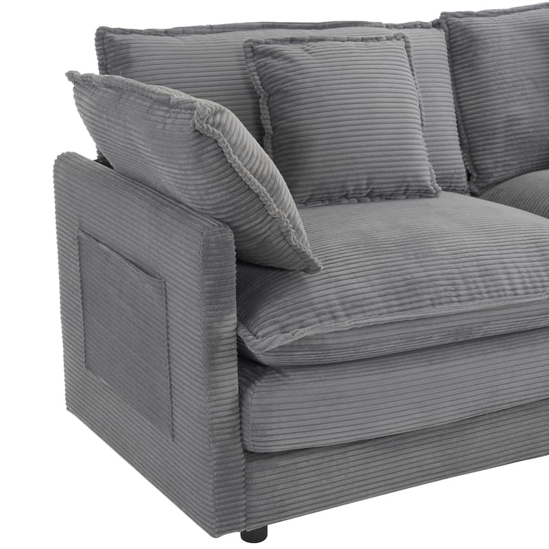 112.6" Corduroy Upholstered U-Shaped Modular Sectional Sofa with Side Storage Pockets