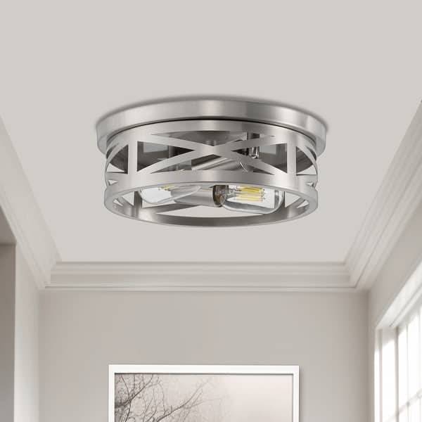 Brushed Nickel Flush Mount Ceiling Light, Kitchen Lighting Fixtures Ceiling, 6-Light Dining Room Light Fixture With Clear Glass Shade, Modern Ceiling