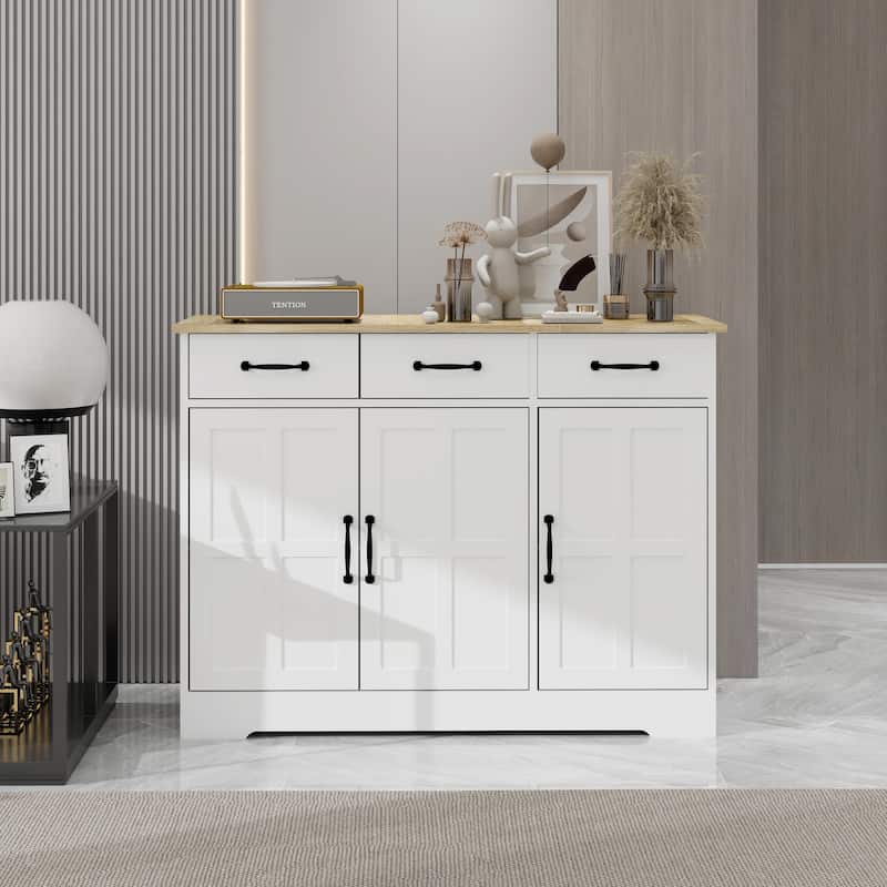 Farmhouse Buffet Cabinet Storage Sideboard with 3 Drawers and 3 Doors - White-2