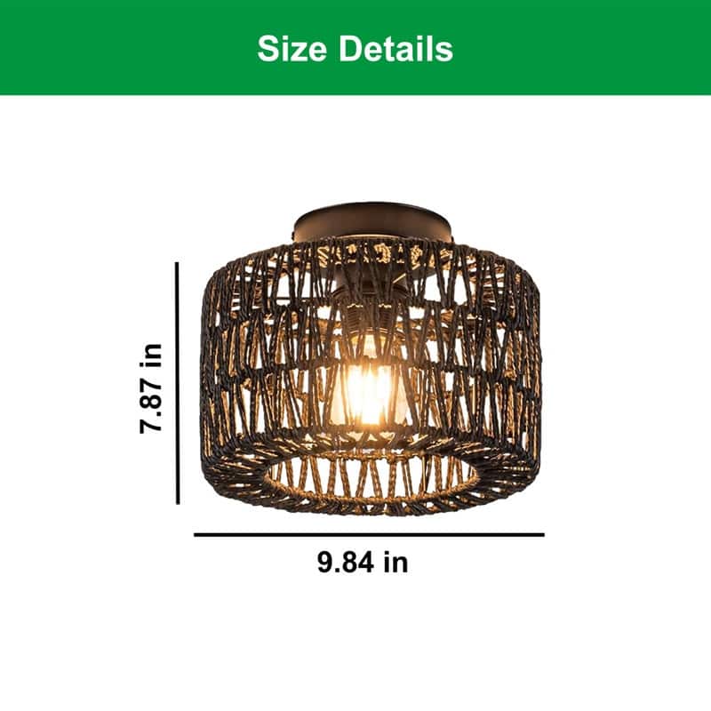 1 Light light fixture black bedroom light metal, rattan ceiling lighting