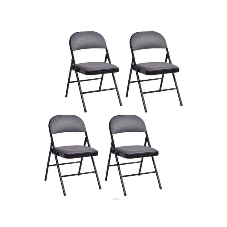 Black Fabric Upholstered Folding Chairs with Padded Seat and Sturdy Metal Frame - 18" x 20" x 30" - Set of 4