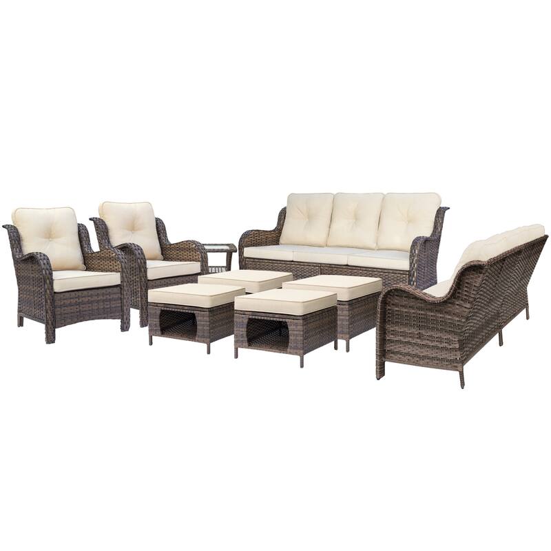 Wicker Outdoor Patio Furniture Seating Sofa Set with Storage Ottomans
