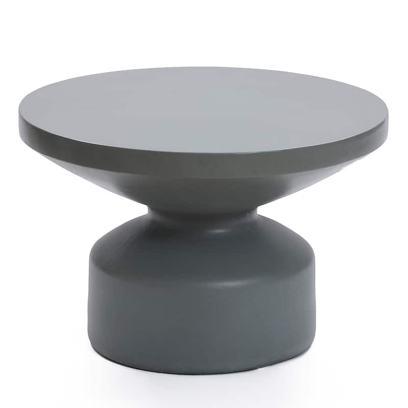 Grey MgO Round Coffee Table, Indoors and Outdoors - 16.14" H x 24.21" W x 24.21" D