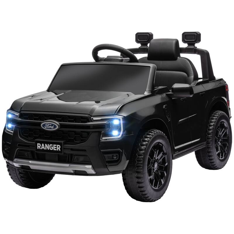 Qaba 12V Ford Ranger Licensed Kids Ride On Truck, Parental Remote Control, Toy Storage, Suspension, LED Lights, Music, Black