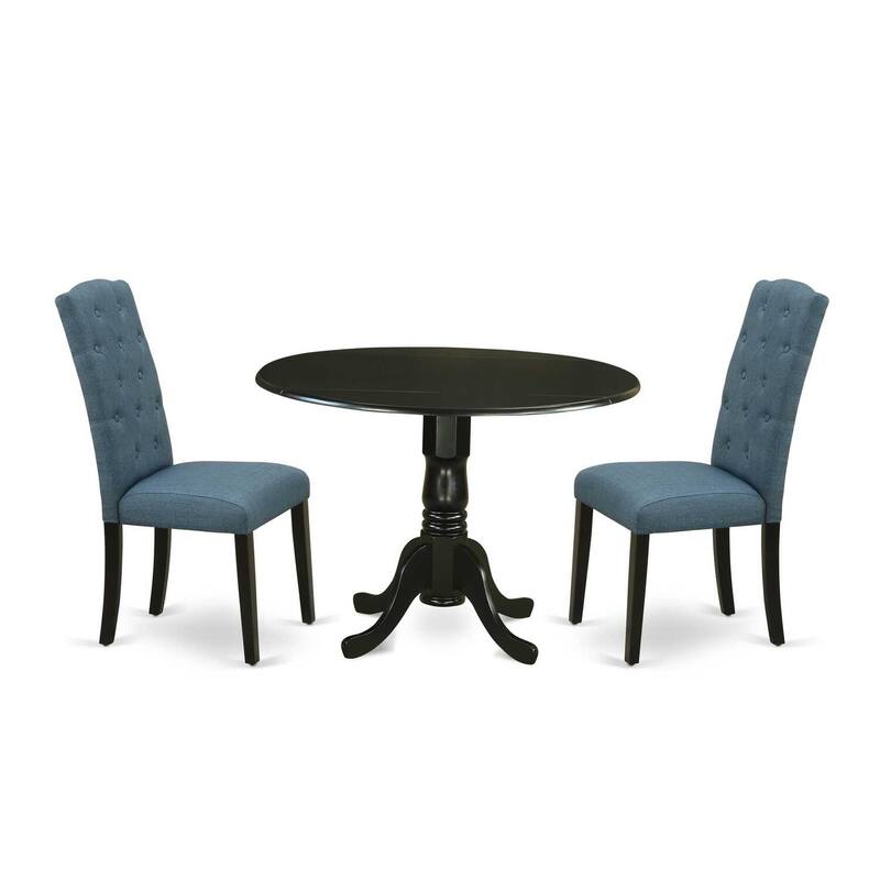 HomeStock 3-Pc Black Finish Solid Wood Top - Round Dining Room Set with Dropleaf - Seats 4