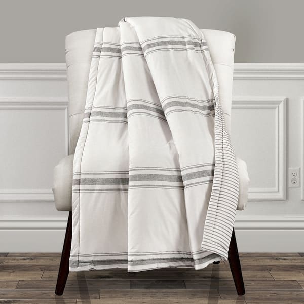slide 2 of 5, Lush Decor Farmhouse Stripe Throw Gray