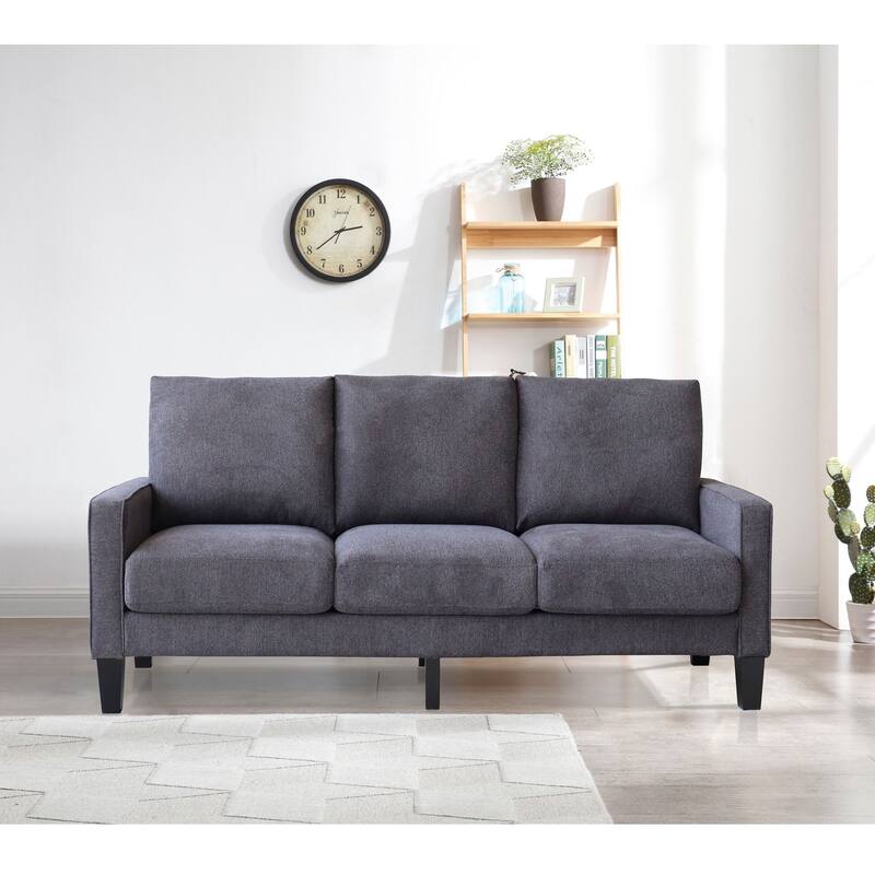 3-Seater Sofa Couch for Living Room, Durable Polyester Upholstery with Storage, Solid Wood Frame - Dark Grey