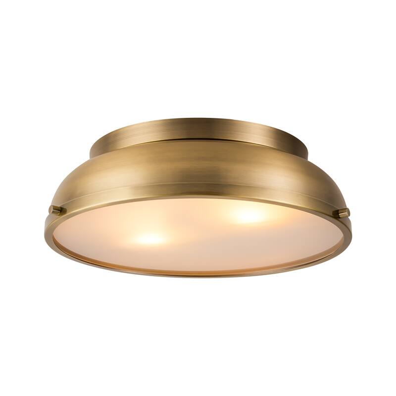 2-Light Modern Industrial Bright White/ Aged Bronze Frosted Glass Cone Dome Flush Mount Lights - 14.2 in. W x 4.3 in. H