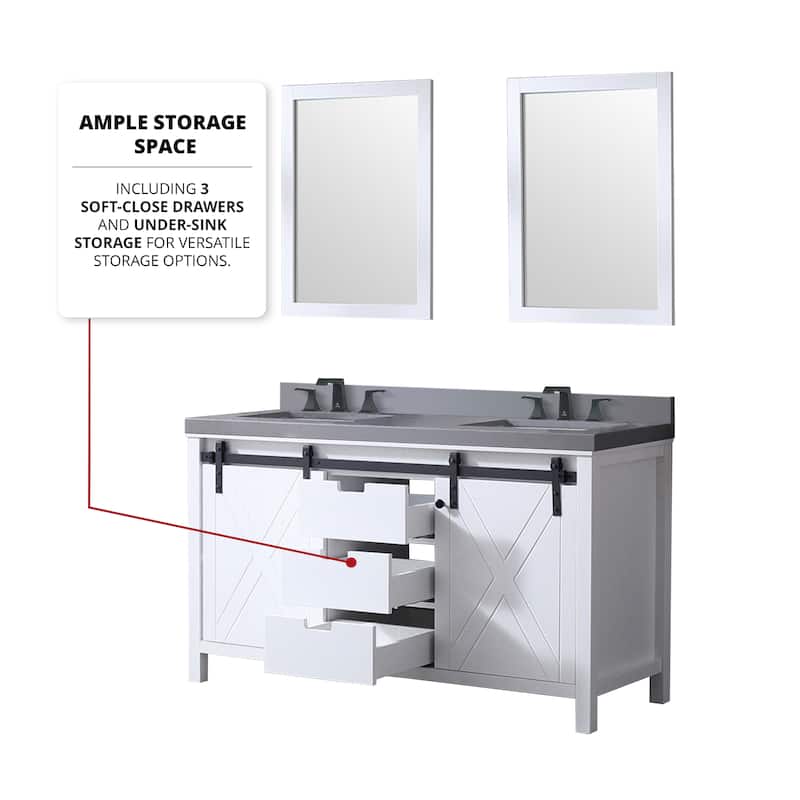 Marsyas 60 in W x 22 in D Ash Grey Double Bath Vanity, White Quartz Countertop, Faucet Set and 24 in Mirrors