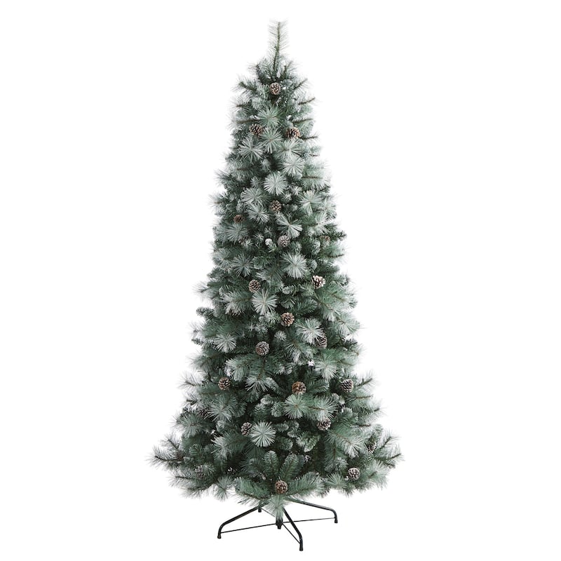 7Ft Artificial Christmas Tree with Clear Lights & Pine Cones - Holiday Decor - Green - 84