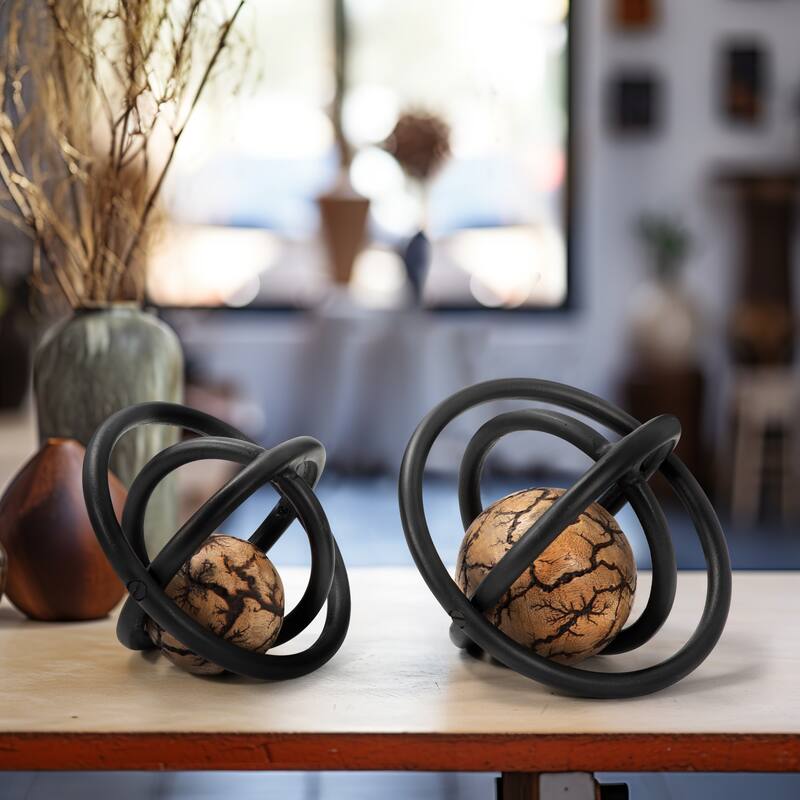 Sagebrook Home 7/8" Solaro Metal Orbs, Decorative Centerpiece Home Decor Accents, Set of 2 - Bronze/copper - 8" x 7" x 8"