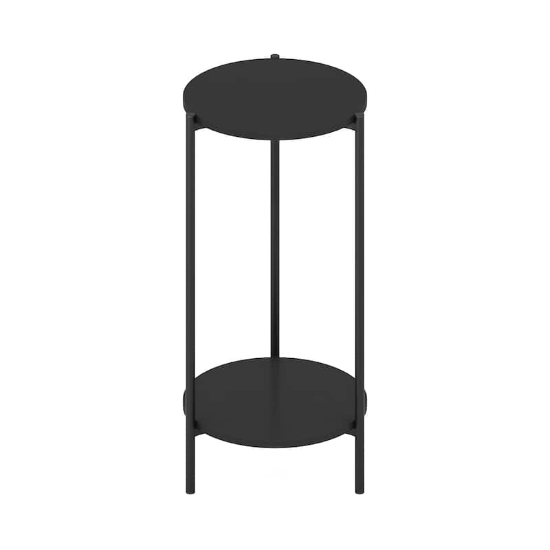 Furinno Besi 2-Tier Modern Tall Round Side End Table with Sturdy Metal Legs, Americano - Black