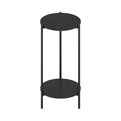 Furinno Besi 2-Tier Modern Tall Round Side End Table with Sturdy Metal Legs, Americano