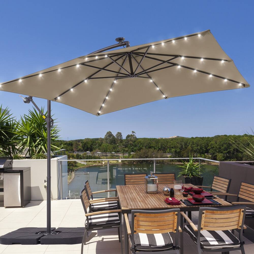 LIVOOSUN Outdoor Patio Umbrella, Square Canopy Offset LED Umbrella