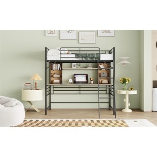 Twin Size Loft Bed with Desk and Shelf