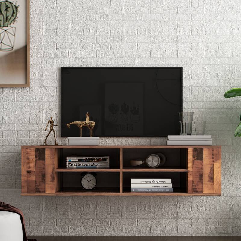 Vintage Wall Mounted TV Stand with Adjustable Shelf and Cable ...