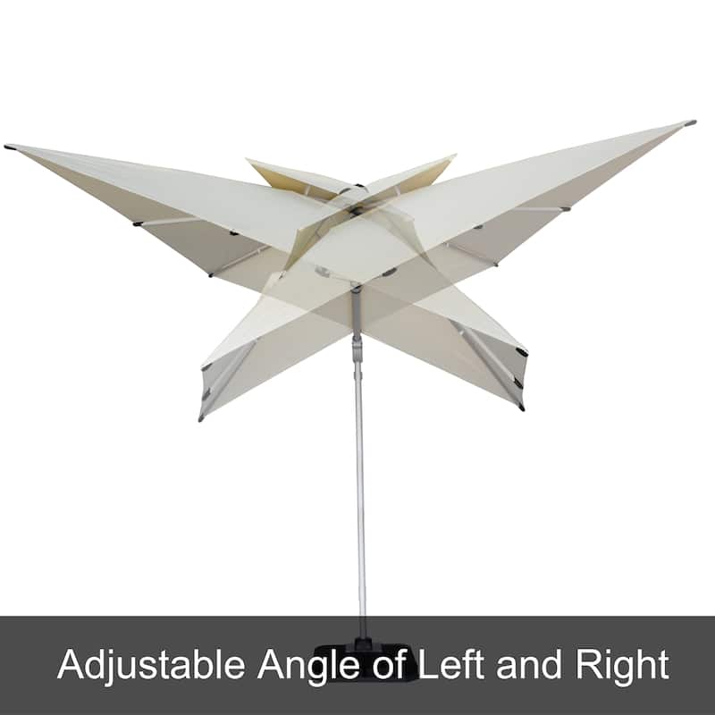 9 x 11 FT Outdoor Dual Top Solar Powered LED Aluminum Patio Cantilever Umbrella and Weighted Base