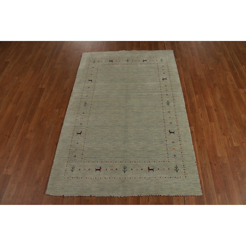 Hand Knotted Oriental 100% Wool Carpet Tribal Animal Pictorial Green Gabbeh Area Rug - 5' 10'' X 3' 11''