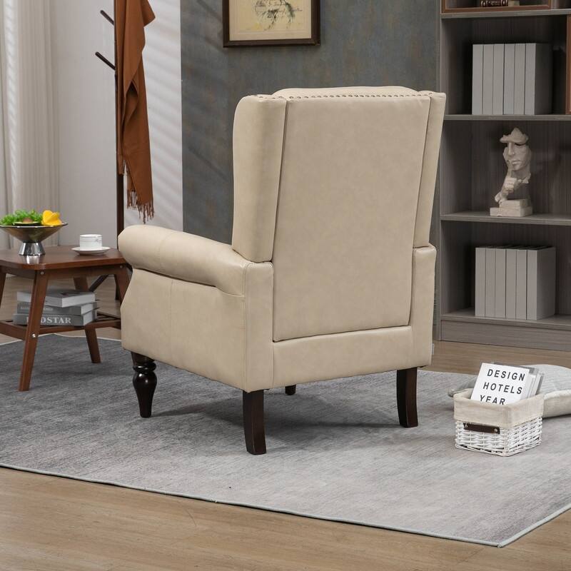 Modern Wood Frame Accent Armchair - Supportive PU Leather Lounge Chair for Living Room & Bedroom