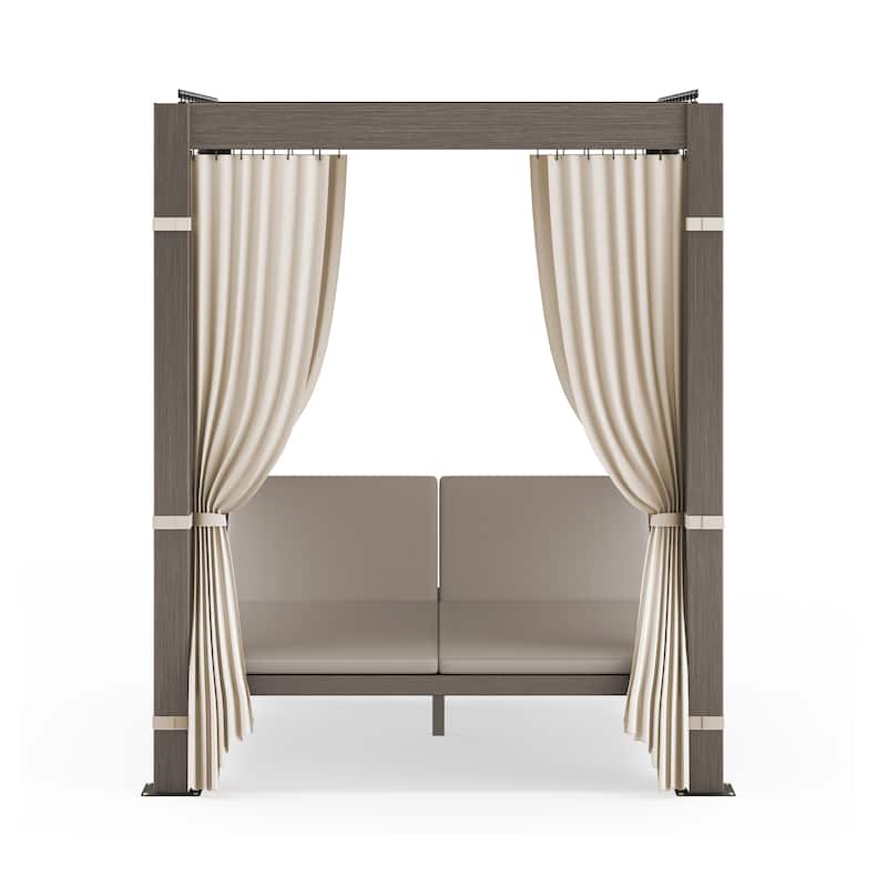 Outdoor Patio Daybed With Canopy, Double Chaise Lounge Sunbed With Adjustable Seats, Aluminum Outdoor Patio Sunbed For Garden