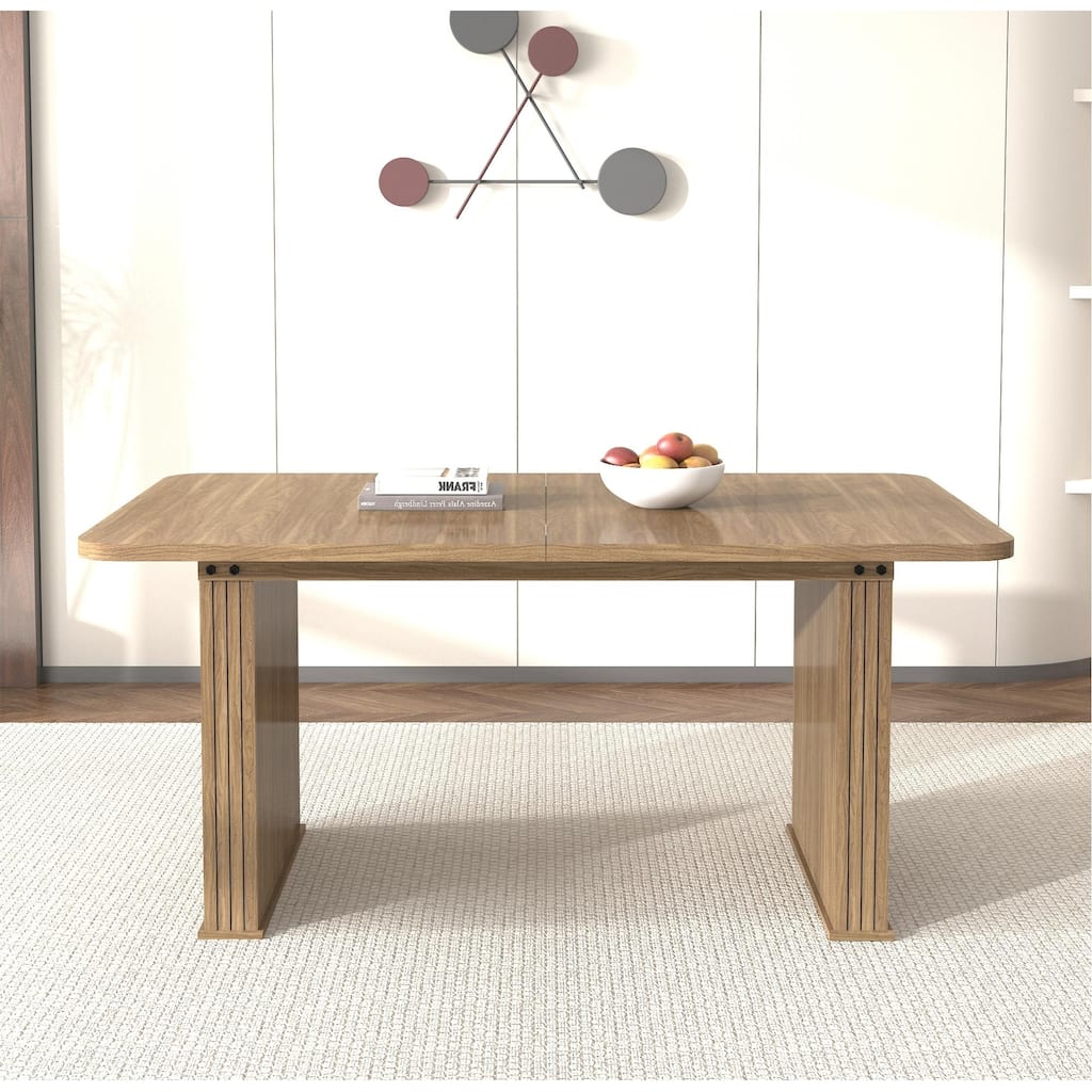 Modern Extendable Dining Table w/Double Pedestal, Wood Kitchen Table Seats 6-10 - N/A