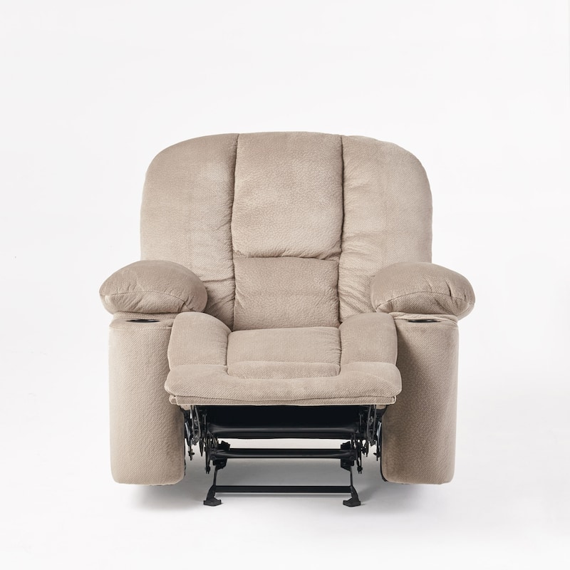 Brown Elegant Fabric Manual Recliner Chair with Dual Cup Holders, Spacious Dimensions for Max Comfort