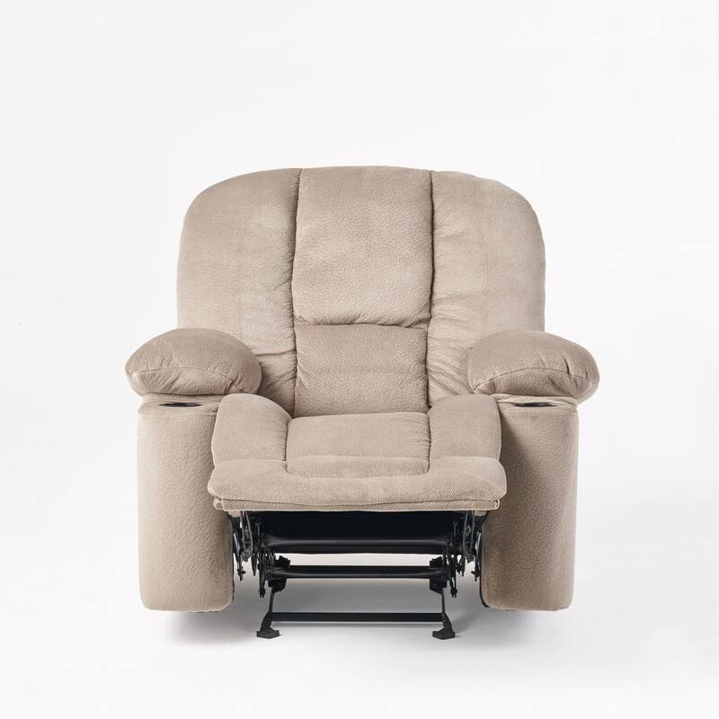 Stylish Manual Recliner with Soft Fabric Upholstery, Plush Padding, and Dual Cup Holders
