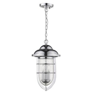 Black-Silver Metal Lantern Pendant with Seeded Glass and Adjustable Drop - 10 x 10 x 18.5 in.