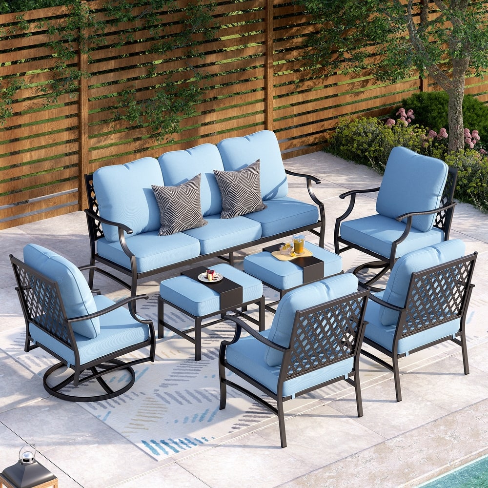 MAISON ARTS 6/7-Piece Patio Conversation Sets, Sofa Set with 2/4 x Single Chairs, 1 x 3-seater Sofa and Coffee Table/Ottomans