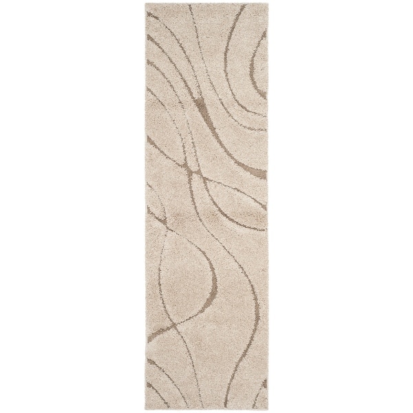 slide 2 of 23, SAFAVIEH Florida Shag Sigtraud Abstract Waves 1.2-inch Thick Rug 2'3" x 11' Runner - Cream/Beige