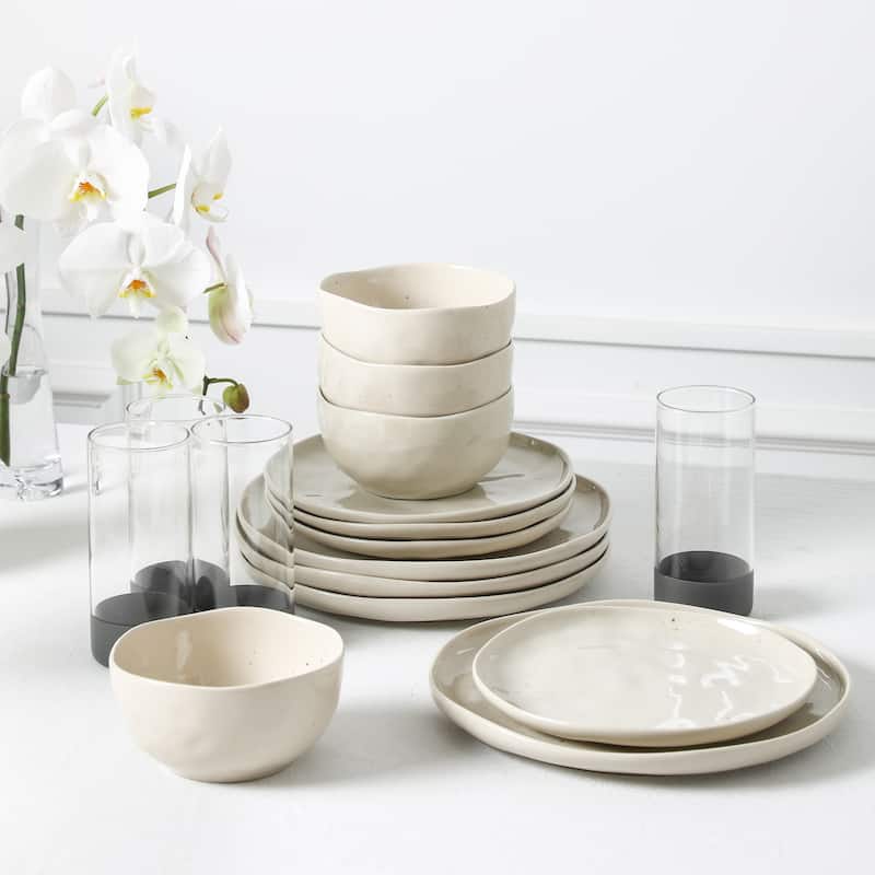 Stone Lain Mirella Stoneware, Borosilicate Glass Dinnerware Set - Beige - 32 Piece