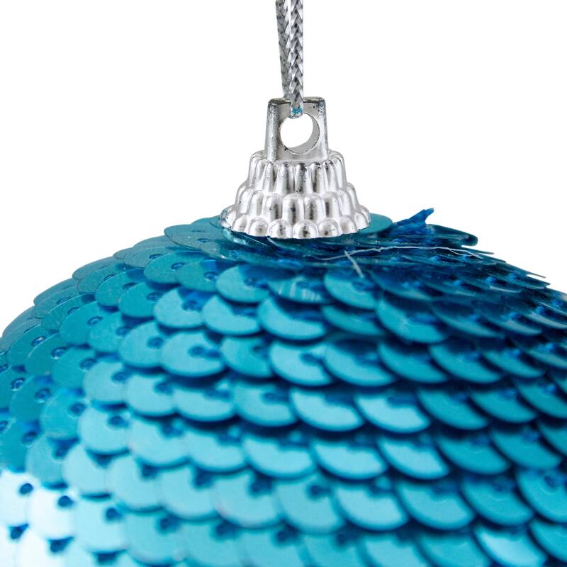 3" Turquoise Blue Sequin Shatterproof Ball Christmas Ornament