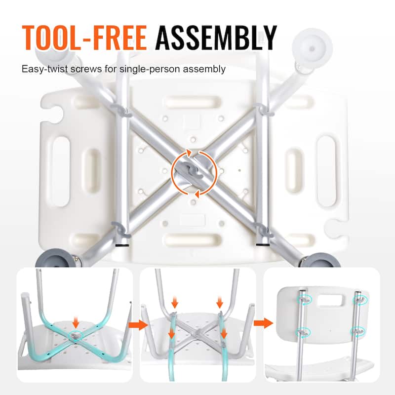 Shower Chair Shower Seat with Back for Elderly Disabled Handicap - 350 LBS 6 height