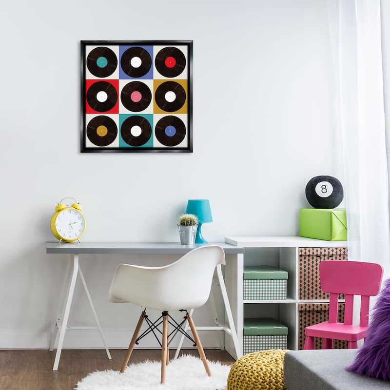 Stupell Geometric Music Records Framed Floater Canvas Wall Art Design By Katrina Craven