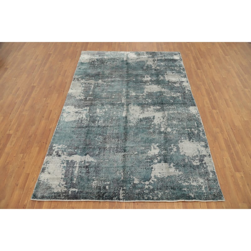 Hand Knotted Oriental Viscose Silk Carpet Modern Abstract Multi-Colored Abstract Area Rug - 9' 7'' X 6' 5''
