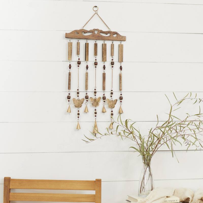Wood Butterfly Indoor Outdoor Windchime with Beads and Cone Bells - Brown - Roche River Decor