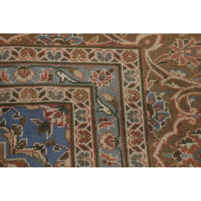Traditional Mashad Persian Vintage Area Rug Hand-Knotted Wool Carpet - 9'7" x 13'5"