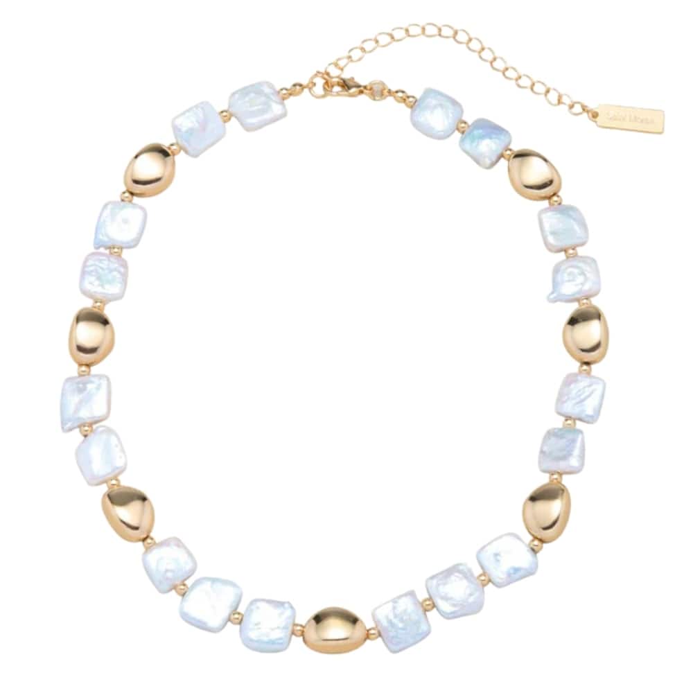 Bliss Diamond Pina Square Pearl Yellow Gold Necklace