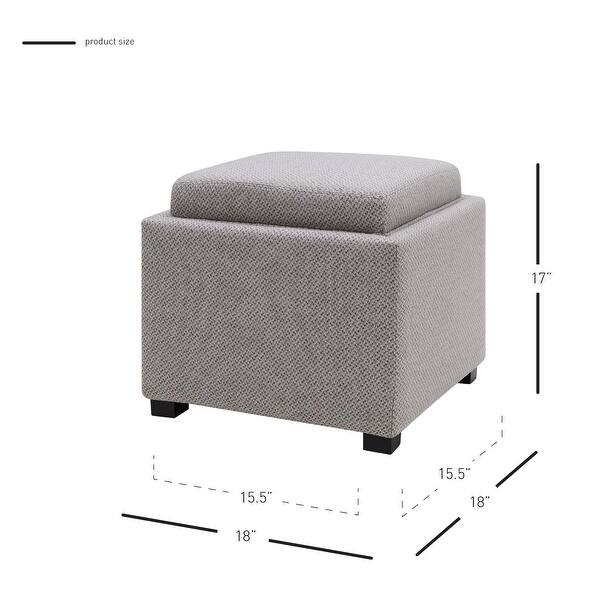 dimension image slide 0 of 2, Cameron Square Fabric Storage Ottoman with Tray