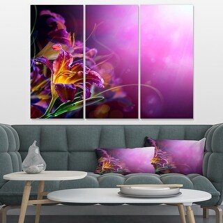 Designart “Flowers on Purple Background” Floral Canvas Artwork Print