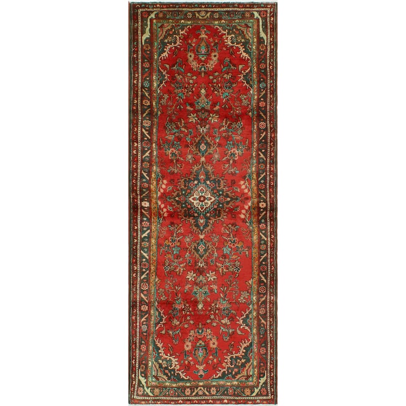 Fine Vintage Distressed Tristan Red/Charcoal Runner - 3'5" x 10'3"