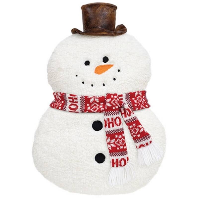 Plush Ho Ho Ho Snowman Pillow Holiday Decorative Cushion - 7" x 5" x 20" - White-Red-Black-Brown